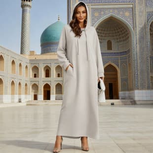 Cross-border E-commerce Fashion Knit Women's Dress Hooded Long Dress Pocket Ethnic Style Women's Tunic
