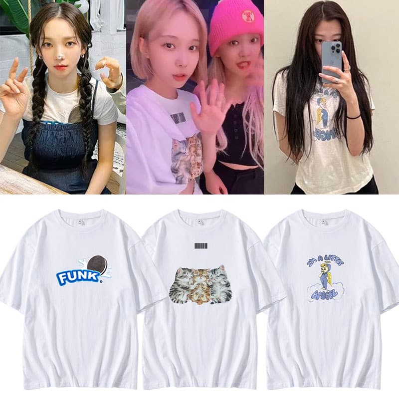 aespa Jin Minjing Nei Yongzhi Liliu Jimin's same style cotton loose and versatile round neck simple short-sleeved T-shirt clothes