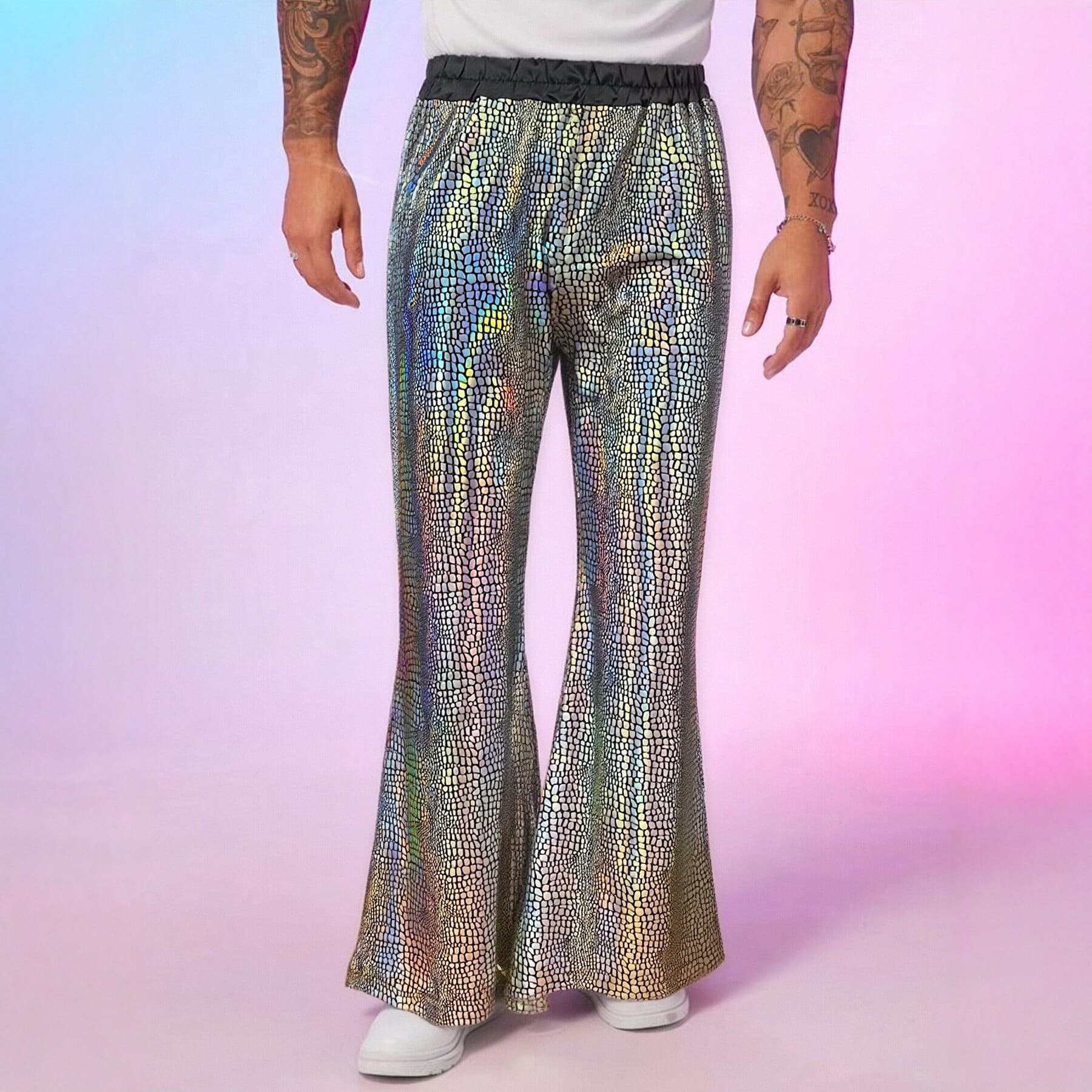 Cross-border European and American Style Men's Colorful Crocodile Pattern Sequin Wide-Leg Pants Nightclub Trendy Hip-Hop Casual Trousers