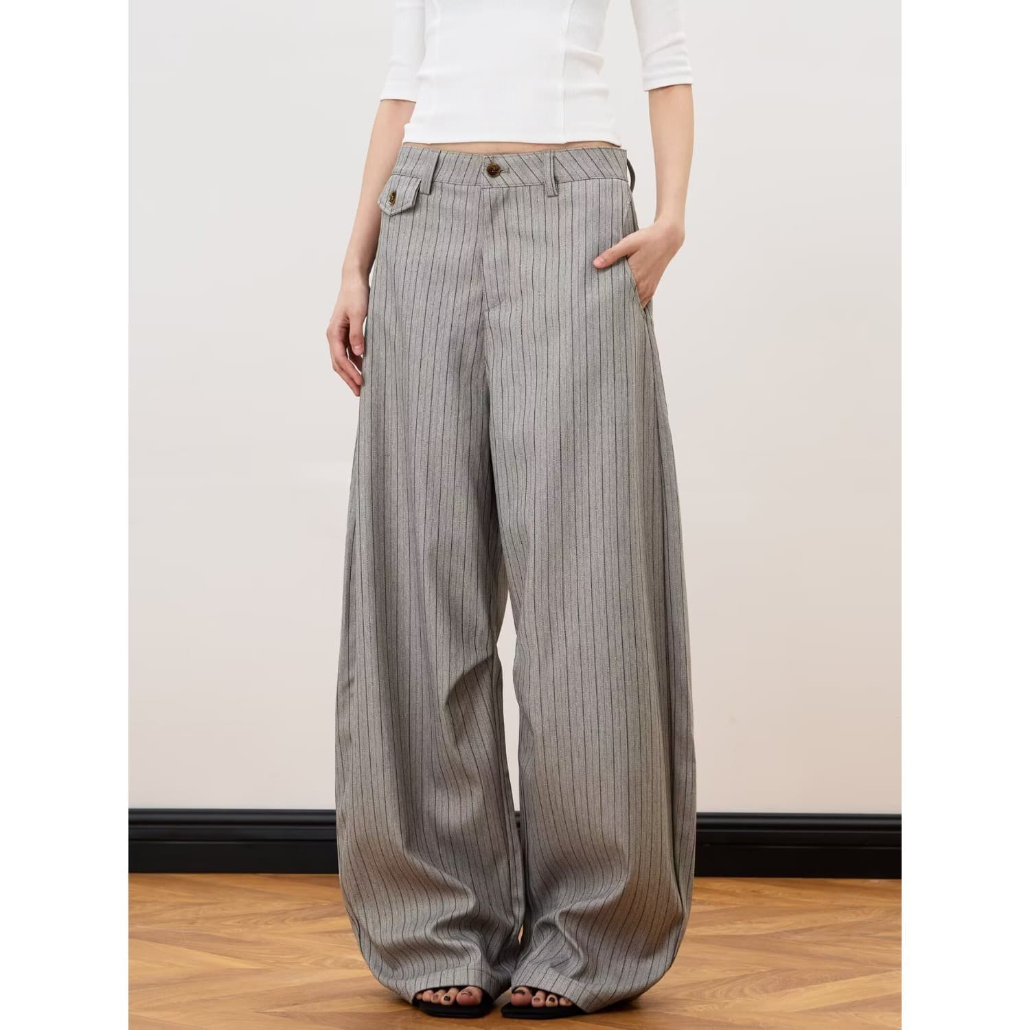 American Old Money Style Striped Dress Pants for Men and Women Spring Autumn Vintage Draped Casual Curved Leg Loose Fit Office Trousers Long Pants