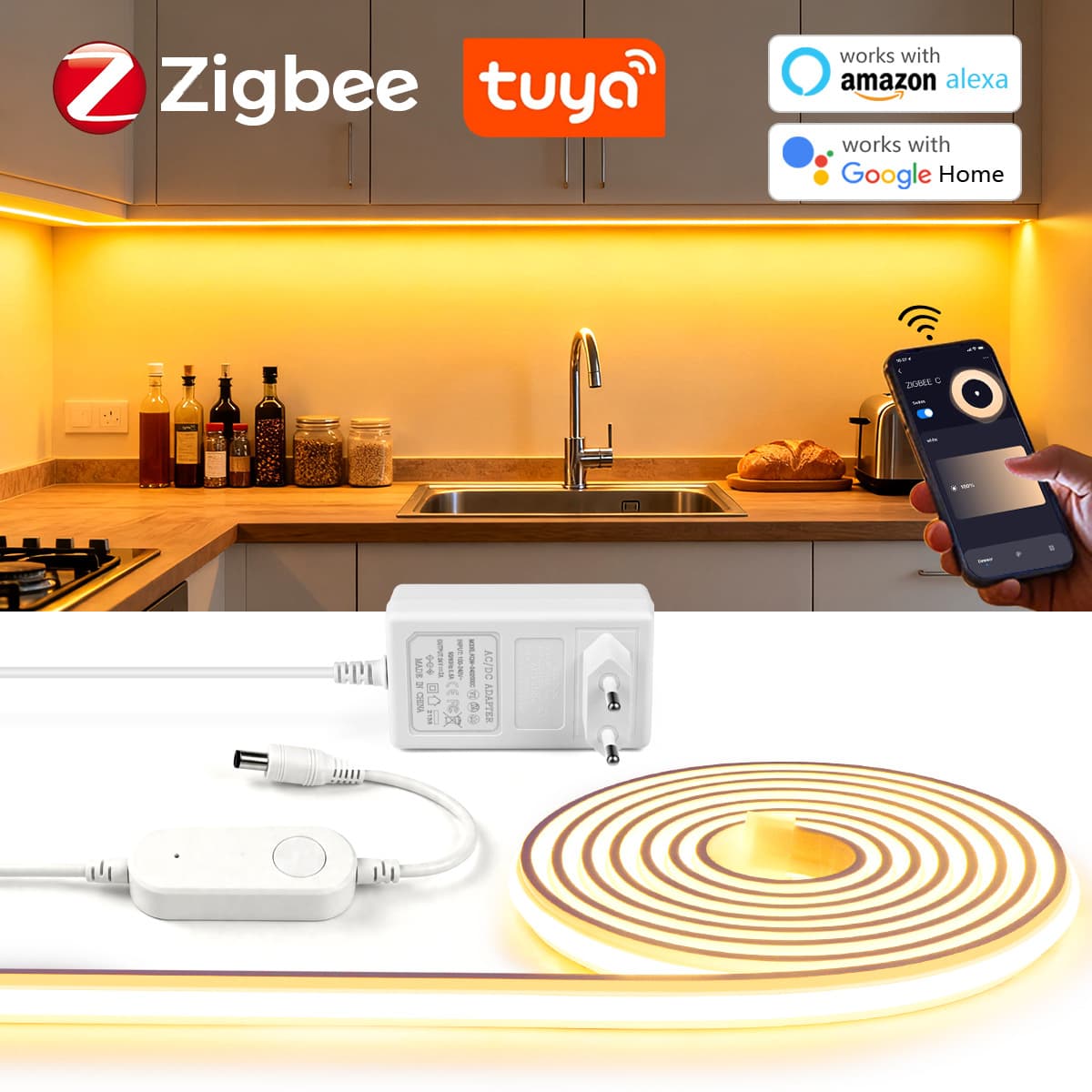 Tuya ZigBee Smart App Controlled LED Neon Strip Light 24V Single Color Neon Strip