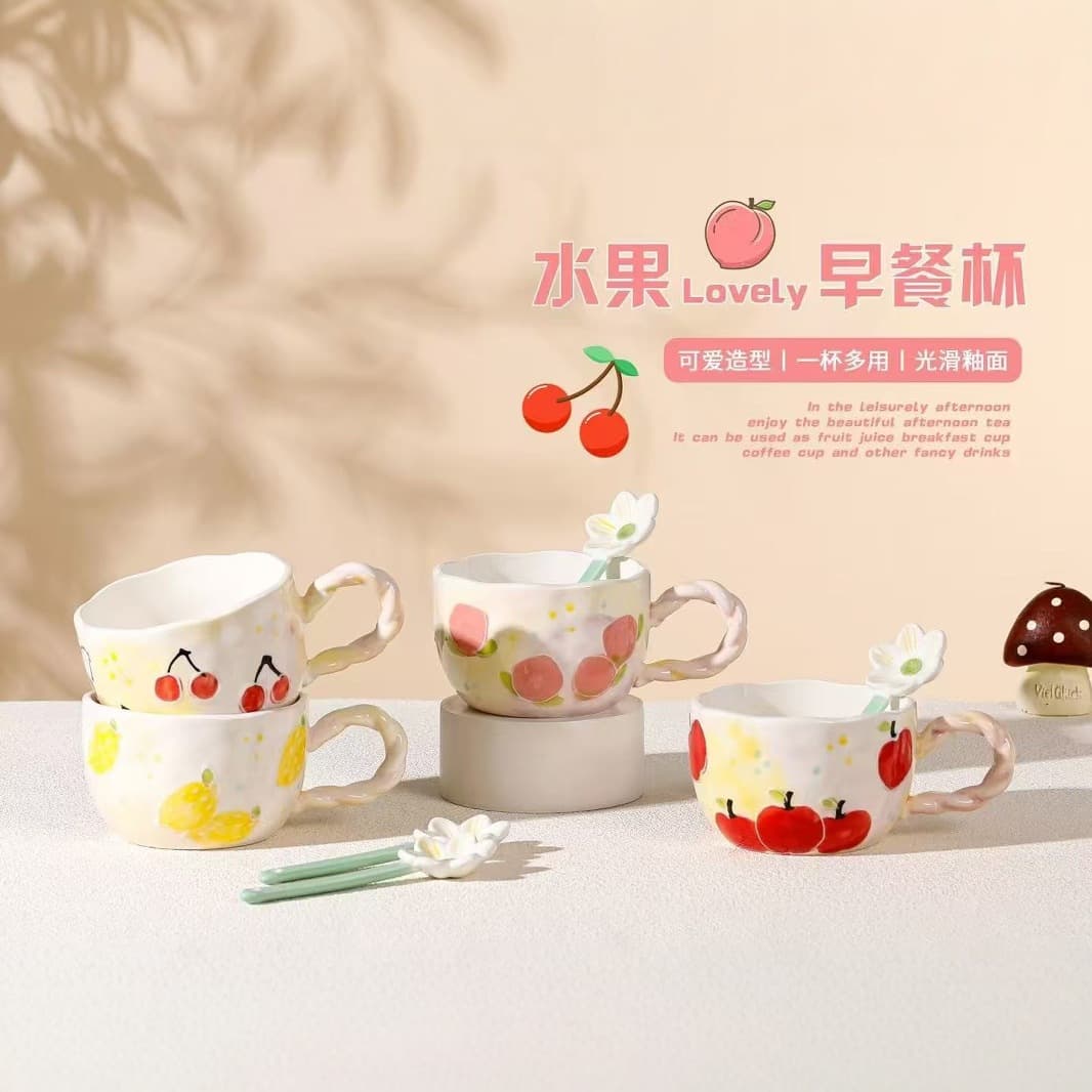 High-looking underglaze hand-painted fruit breakfast cup ins couple coffee cup ceramic cup gift souvenir