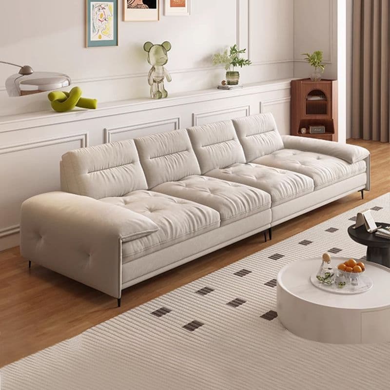 Sailboat Dual-Use Cat Claw Fabric Sofa Bed Extra Large Seat Depth Cream Style Living Room Adjustable Backrest Straight Fabric Sofa
