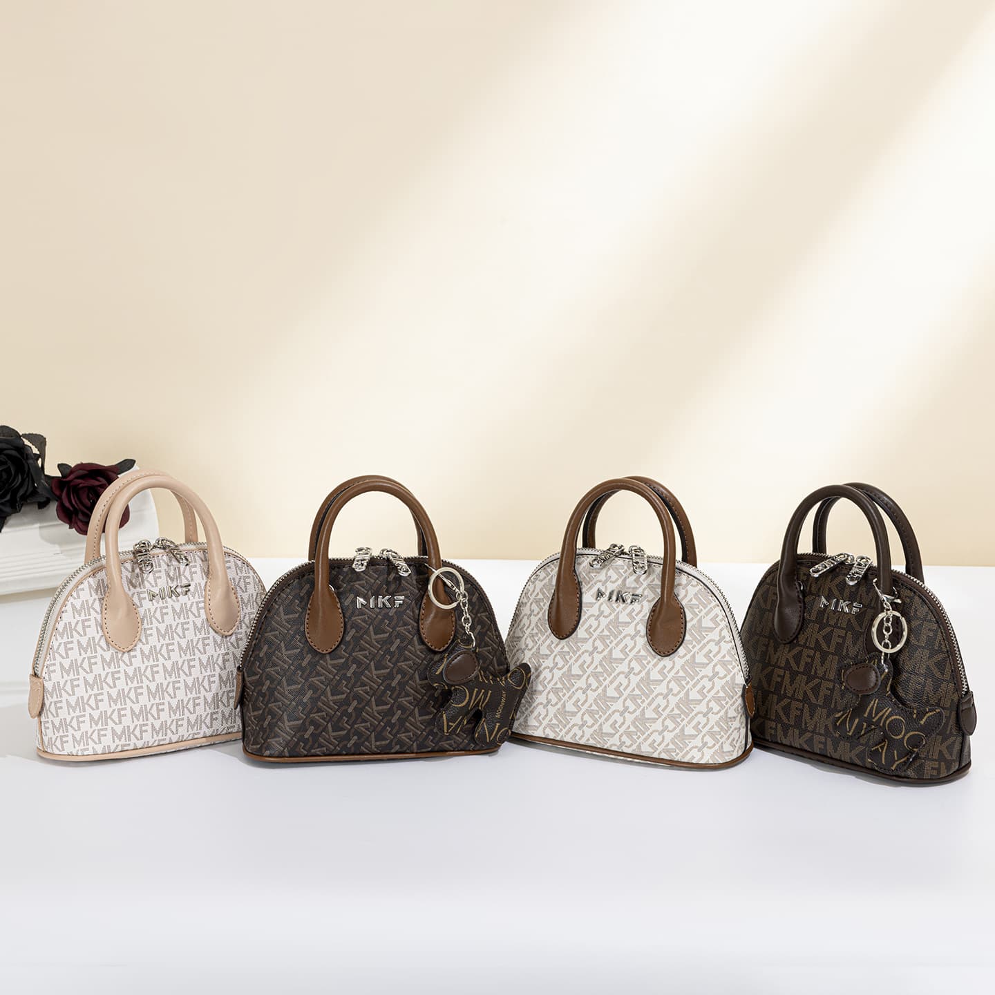 Niche retro MKF presbyopic semicircle shell bag 2026 patchwork leather portable crossbody mini shopping and commuting shoulder bag