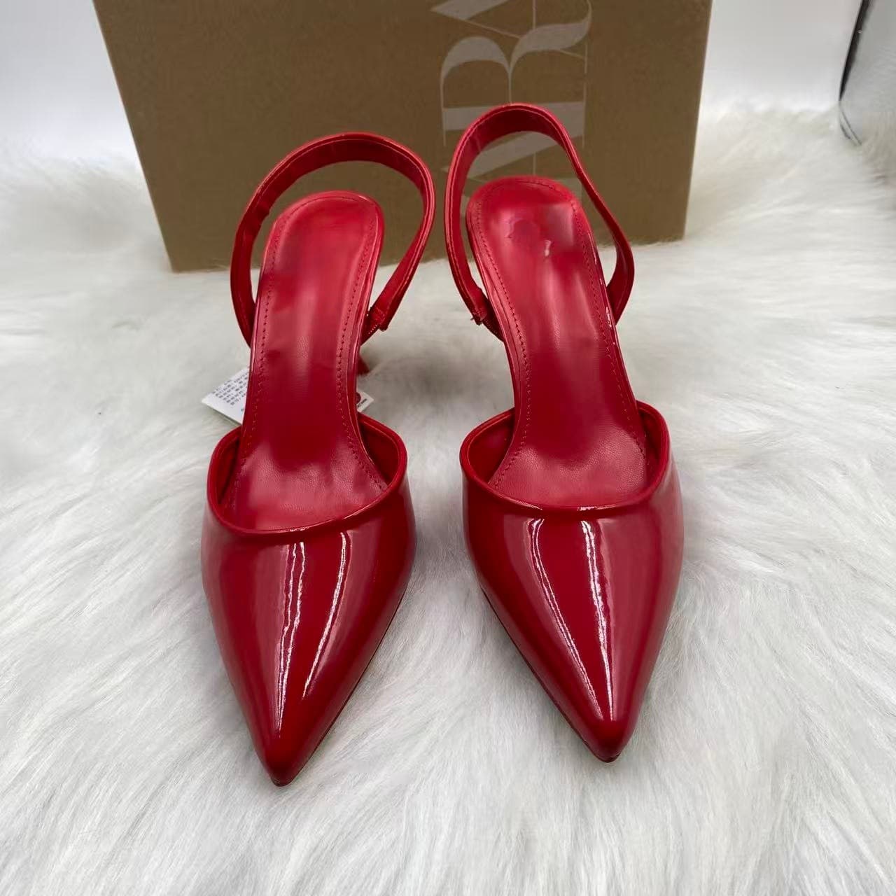 ZA2025 Spanish Spring/Summer New Women's Shoes Red Patent Leather Pointed Toe Open Back Sexy High Heel Back Strap Work Shoes