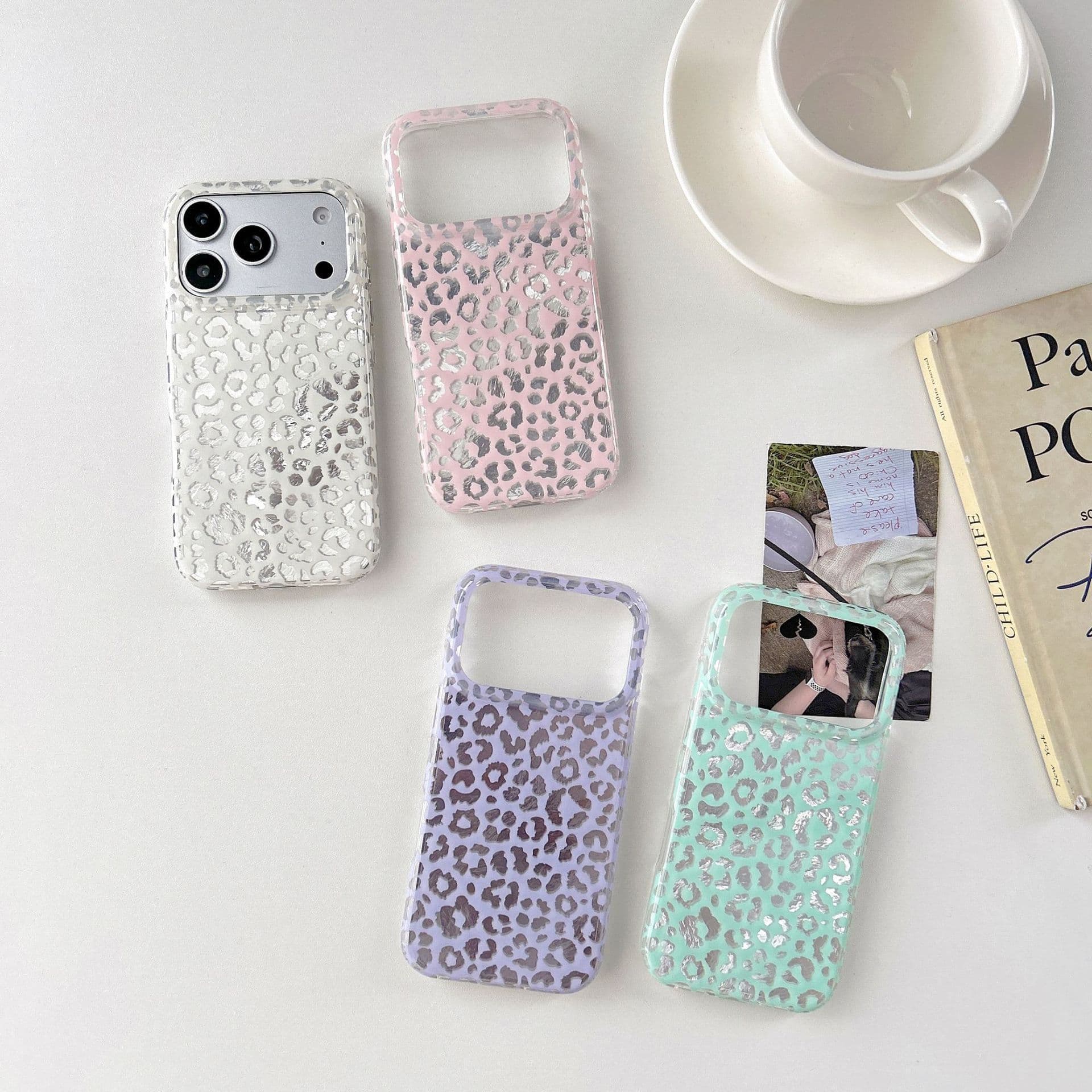 Sweet Cool Trendy Ins Solid Color Foil Leopard Print Case for iPhone 16/15 Apple 17 Pro Max Phone Cover 17 Women