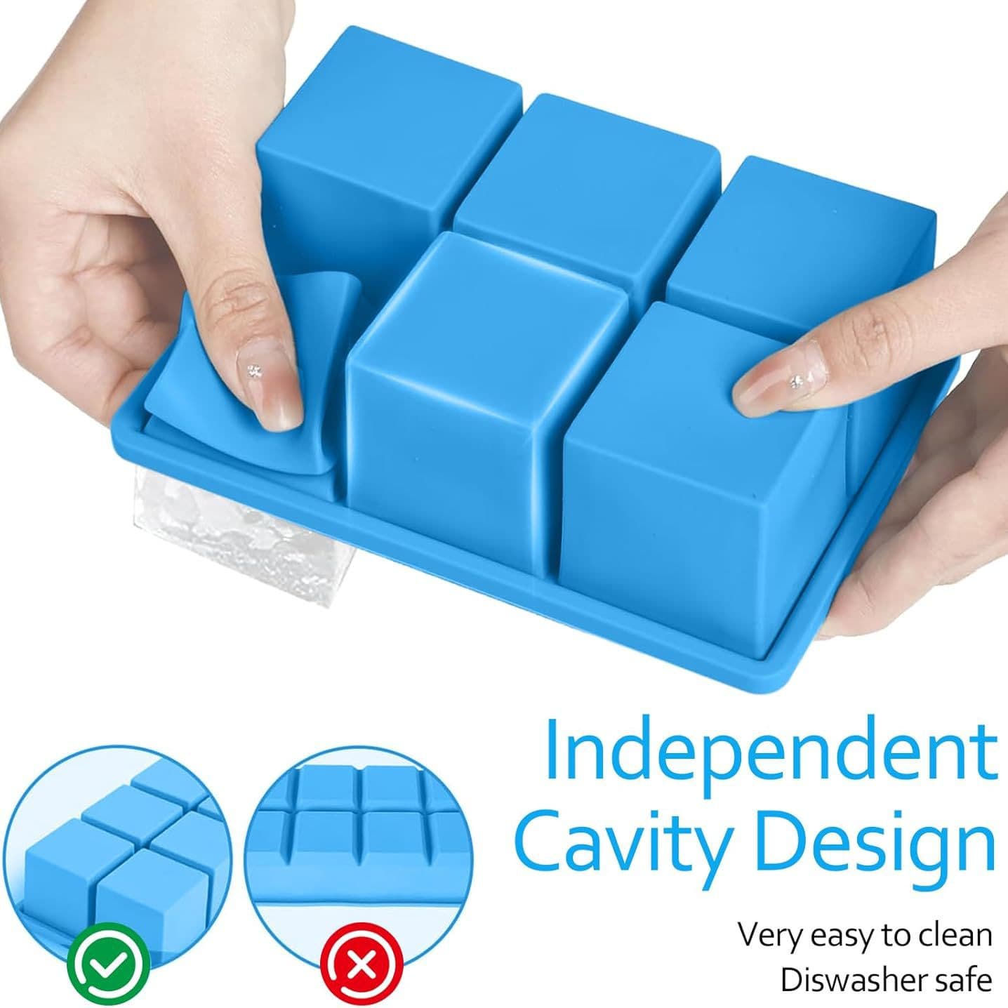 Six-grid square silicone ice tray, large square whiskey ice mold, easy demoulding ice making mold with lid, wholesale in stock