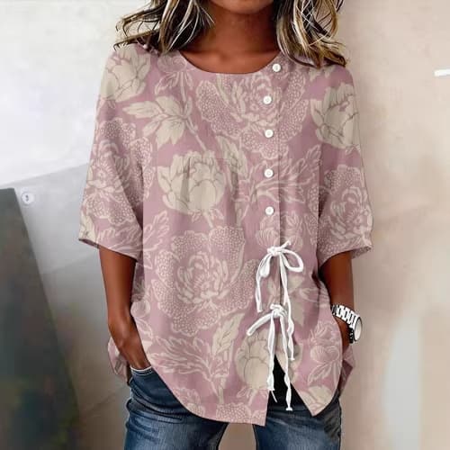 Cross-border Elegant Women's Long Sleeve Printed Blouse, Long Sleeve Women's Shirt, Tie-neck Blouse