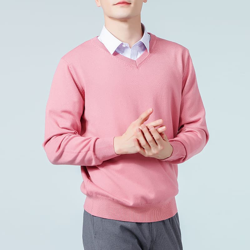 Men's V-Neck Knitted Wool Sweater Autumn Winter Casual Basic Long Sleeve Oversize Crew Neck Pullover Top for Men