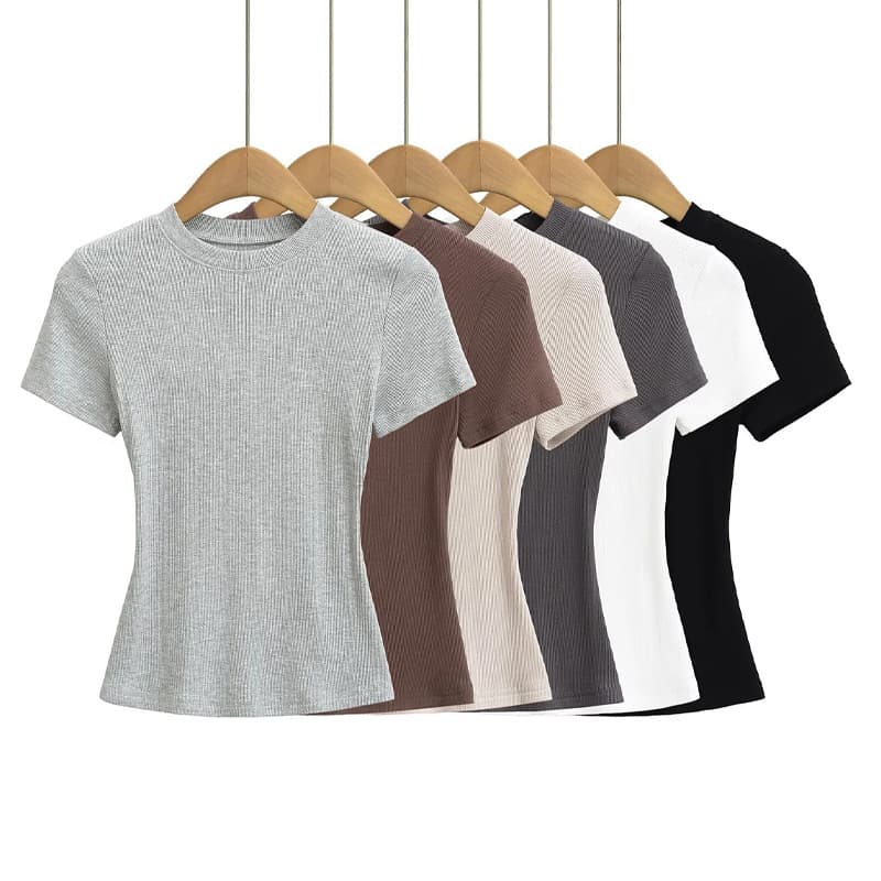Skims American-style comfortable stretch T-shirt for women, summer new arrival, trendy versatile round neck basic solid regular fit