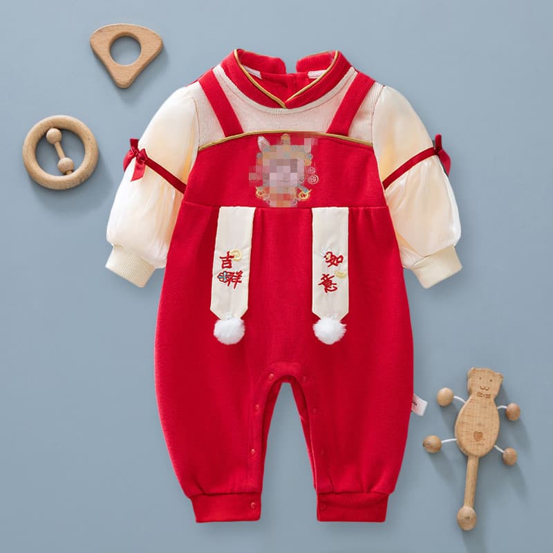 Baby Romper Ethnic Style Spring Autumn Full Moon 100 Days First Birthday Photo Newborn Outing Retro Crawling Suit