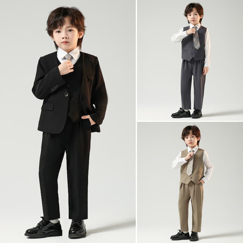Boys Casual Suit Set Autumn Winter Clothing Toddler Performance Suit Children Speech Birthday Flower Boy Tuxedo