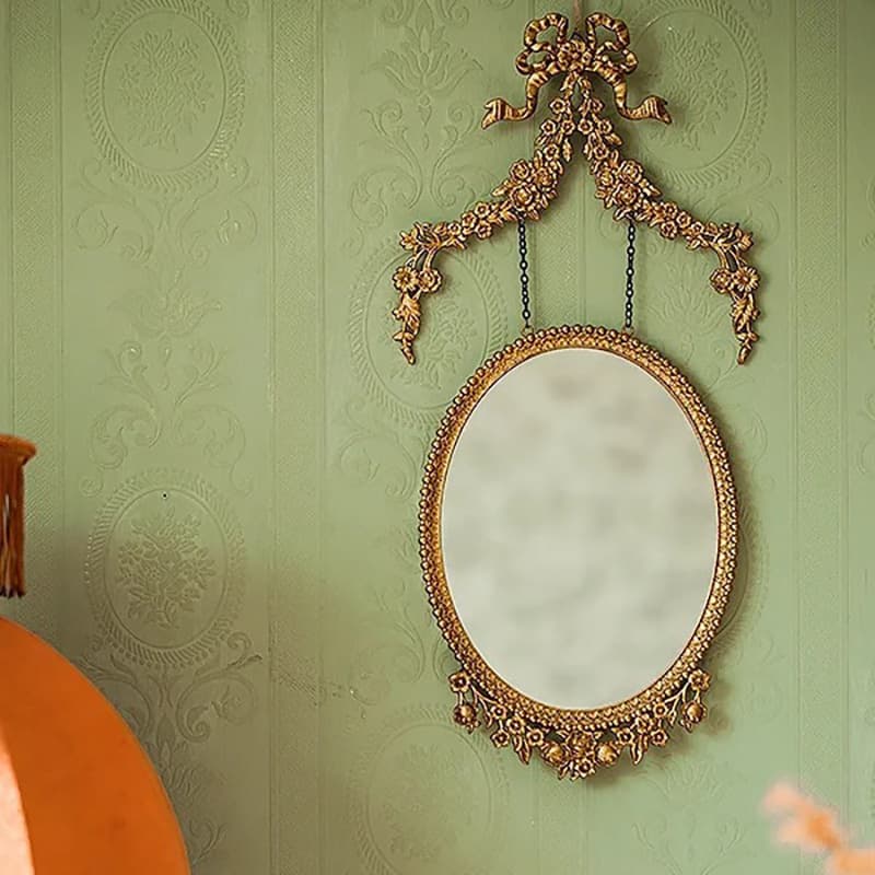 Retro European Metal Resin Gold Distressed Carved Mirror Photo Frame Wall Decoration Light Luxury Wall Mounted Mirror Wholesale