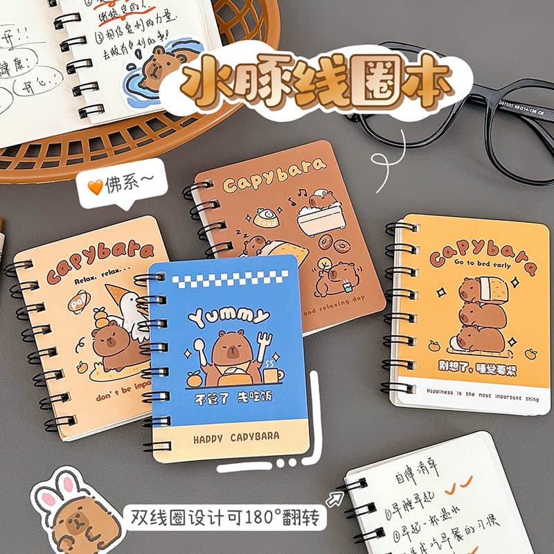 Capybara Coil Notebook Cute Capybara Memo Pad Cartoon Student Notebook Portable Error Correction Word Book