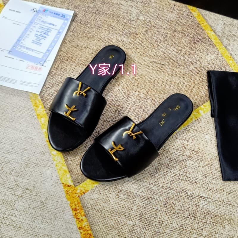 New Y-House Patent Leather Metal Buckle Slide Sandals Women's Plus Size Flat Slippers