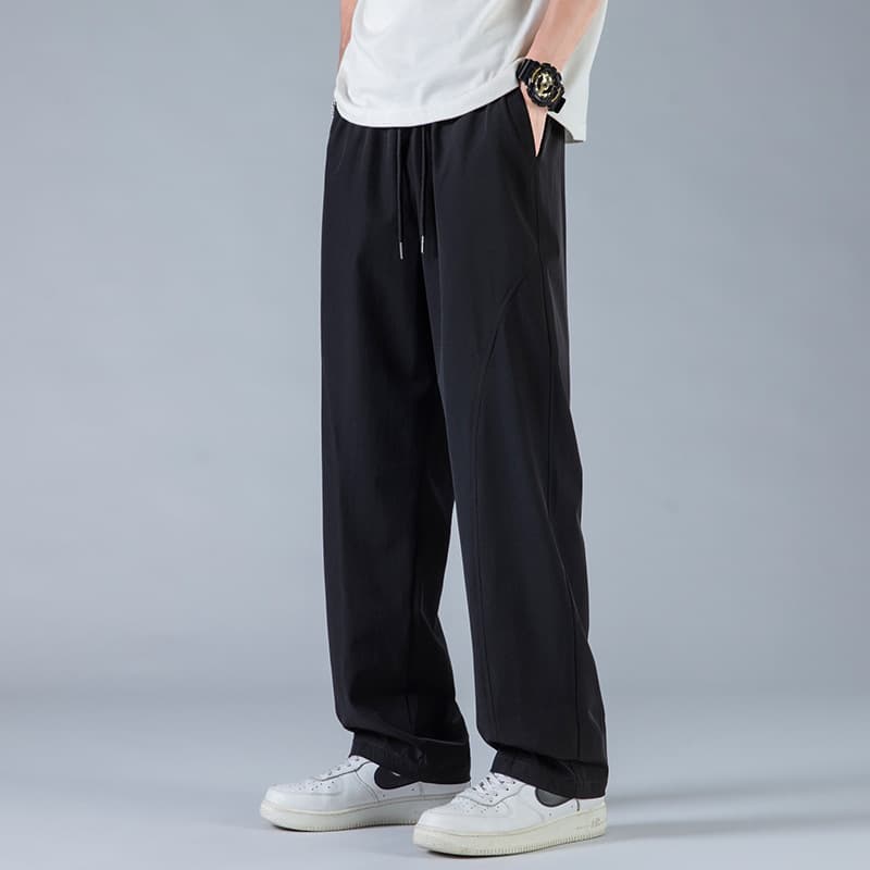 Ice Silk Pants Men's Four-Season Cool-Feel Quick-Dry Straight-Leg Casual Pants Men's Youth Loose Breathable Fleece-Lined Athletic Trousers