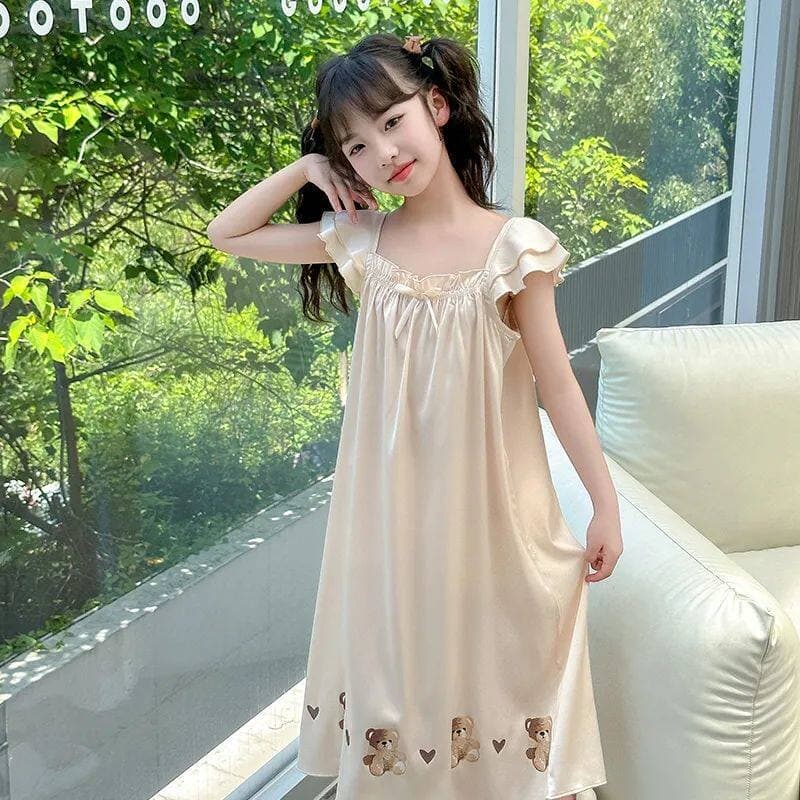 Girls' Nightgown Summer New Girl's Suspender Ice Silk Nightgown Summer Thin Big Children's Air-conditioned Clothes Children's Pajamas Dress