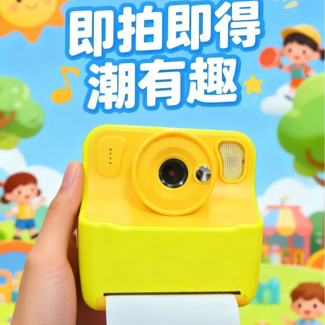 Kids Camera Instant Camera with Selfie, Video Recording, and Printing, Portable Cartoon Birthday Gift