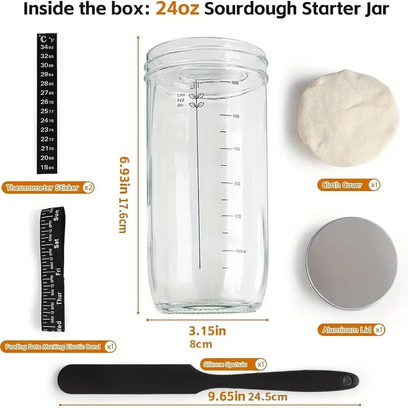 Amazon Cross-border 24oz Sourdough Fermentation Glass Jar with Stirring Spoon for Dough Bread Baking Sourdough Starter