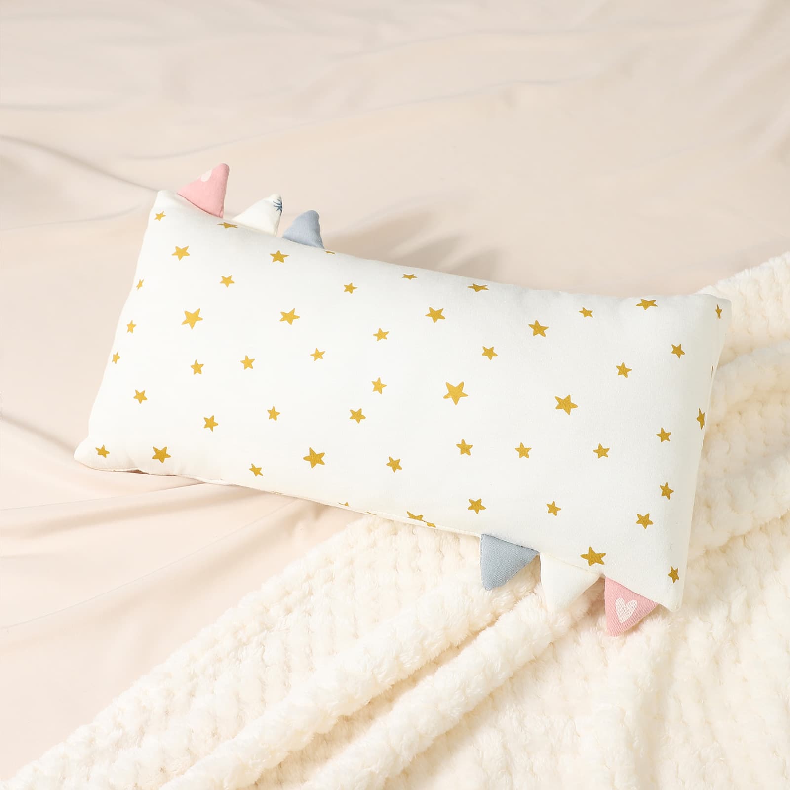 Cotton Baby Teething Flag Comfort Pillow, Pregnancy Body Pillow, Infant Gas Relief Tummy Time Pillow, Soothing Plush Toy
