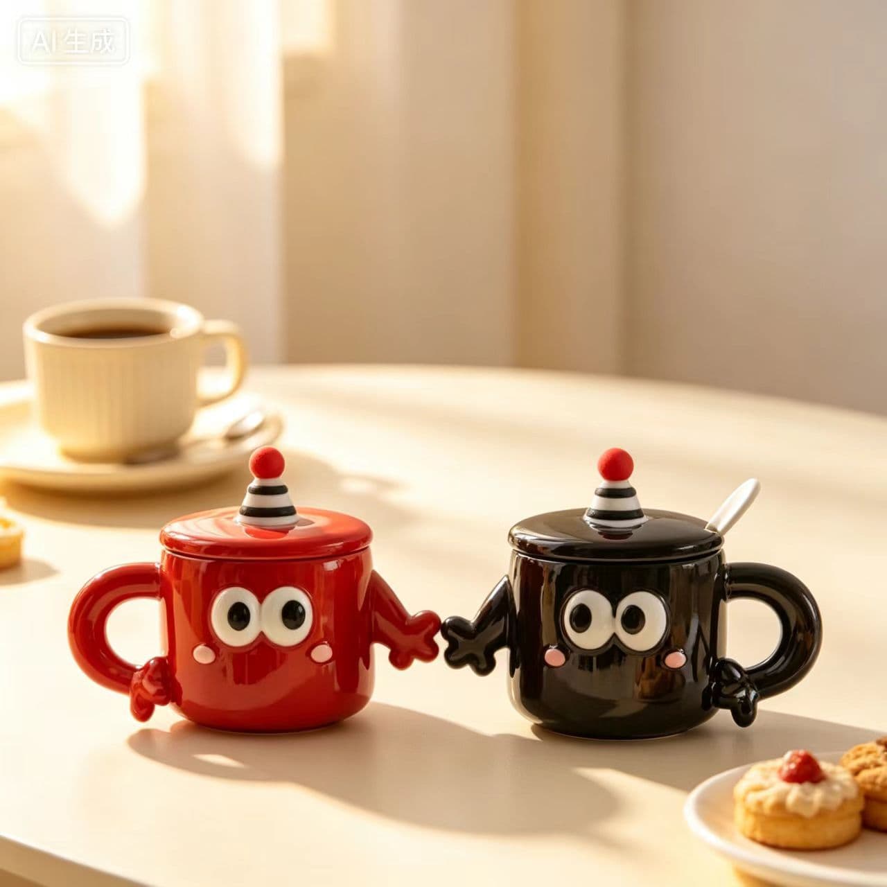Hand-in-Hand Couple Ceramic Mug Gift Box Set Funny Coffee Mug with Lid Home Niche Water Cup Wedding Gift Cup