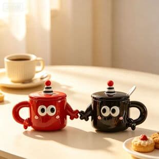 Hand-in-Hand Couple Ceramic Mug Gift Set, Funny Mug with Lid, Niche Home Water Cup, Wedding Gift Cup