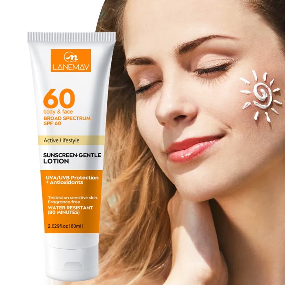 UV Protection SPF60+ Sunscreen Lotion, Lightweight Non-Greasy Brightening Body Lotion, 60g