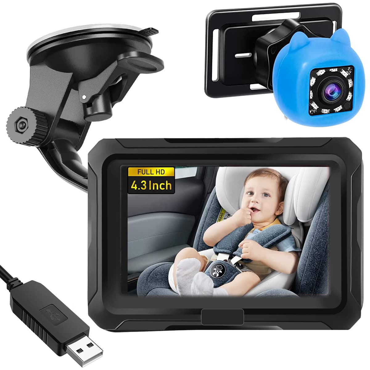 Best-selling 4.3-inch Car Baby Monitor for Amazon and TikTok, HD 1080P Infrared Night Vision Camera
