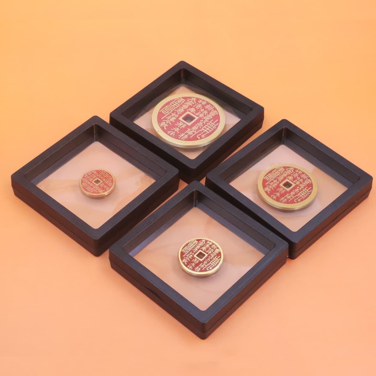 Brass Mountain Ghost Coin Photo Frame, Copper Coins for Wealth and Fortune, Bagua Coins, Amulet Coins, Antique Craft Copper Coin Set, Collectible Ornament
