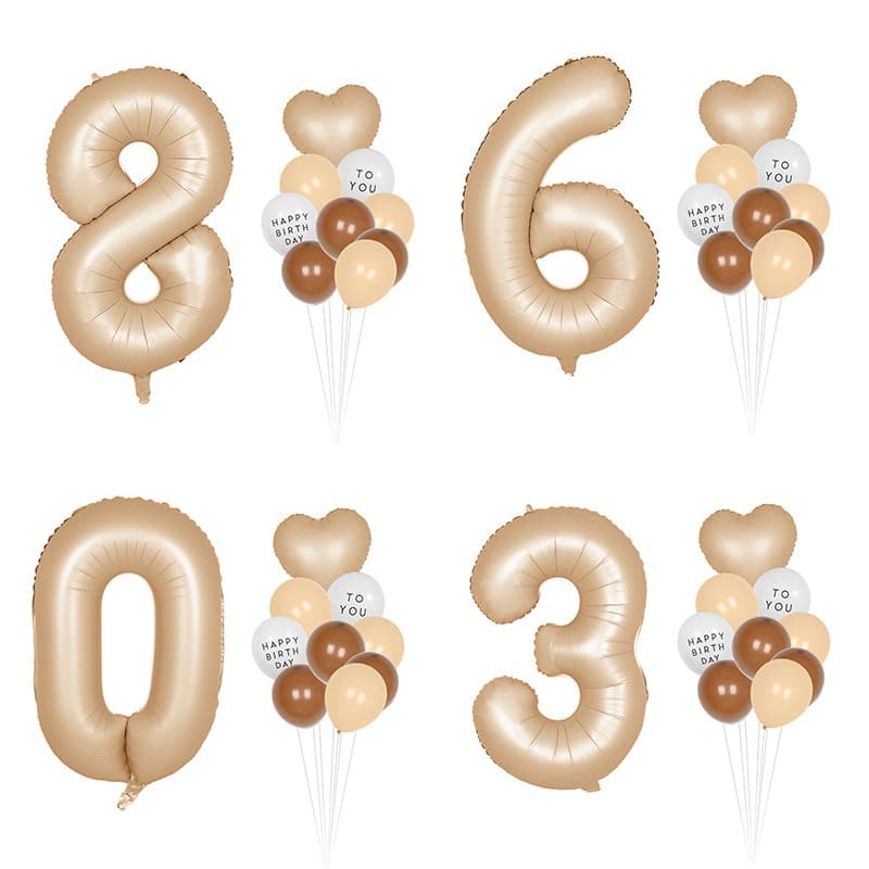 Baby Birthday Balloon Set in Milk Coffee Color, Cute Cartoon Number Aluminum Film Balloons for Photo Props, Wholesale