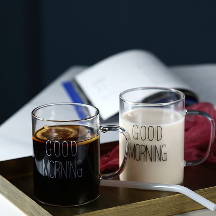 Home High Borosilicate Glass Breakfast Milk Cup with Handle Glass Good Morning Cup Milk Juice Cup Flower Tea Cup