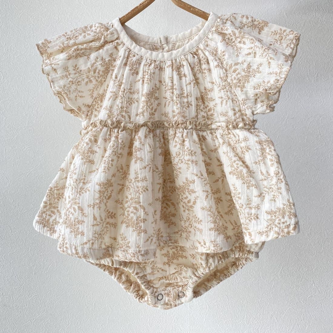 Summer New Baby Pure Cotton Bodysuit Crinkle Fabric Floral Onesie Dress Newborn Girl Baby Outing Romper