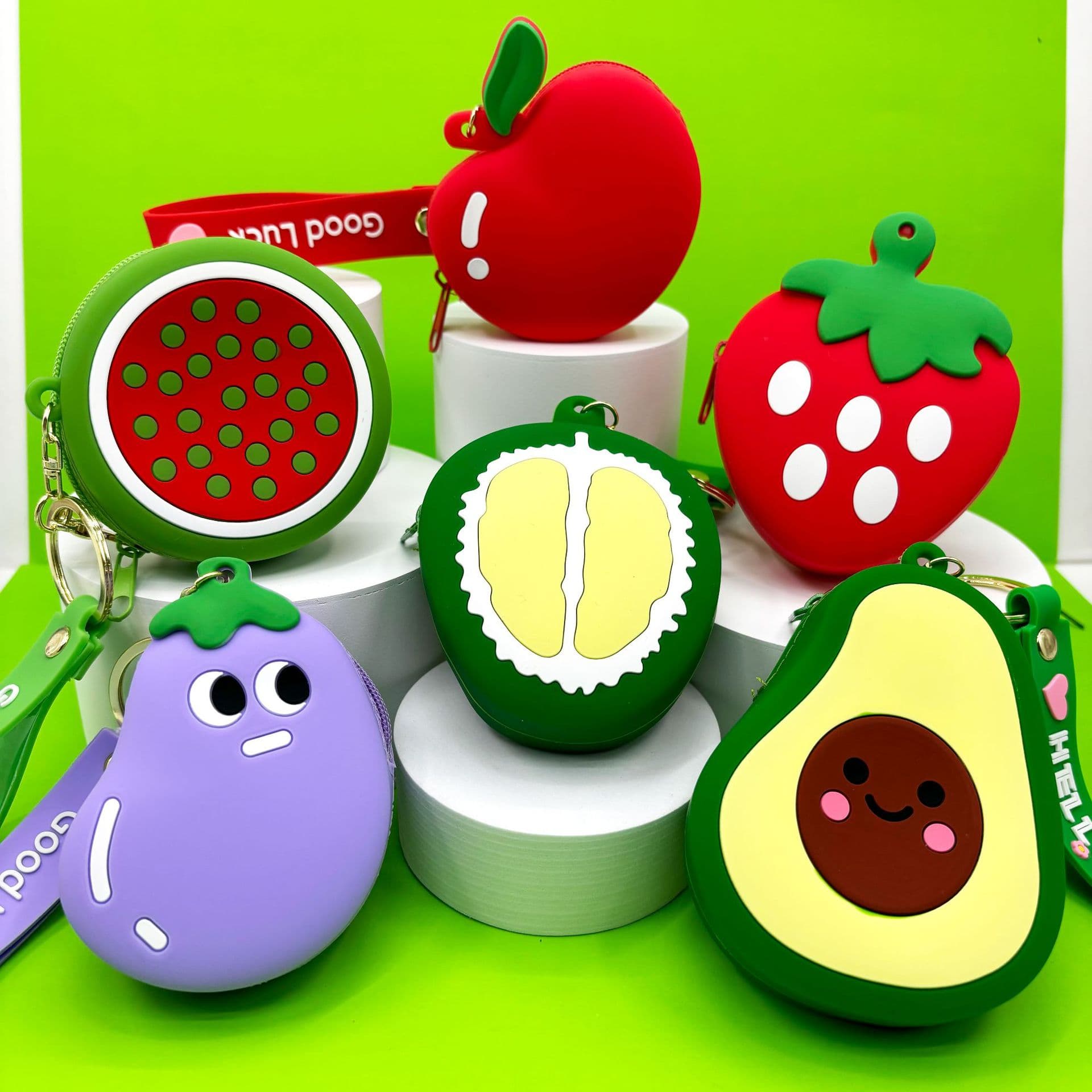 Creative Cartoon Fruit Family Coin Purse Children's Coin Storage Bag Silicone Bag Keychain Earphone Bag Small Gift
