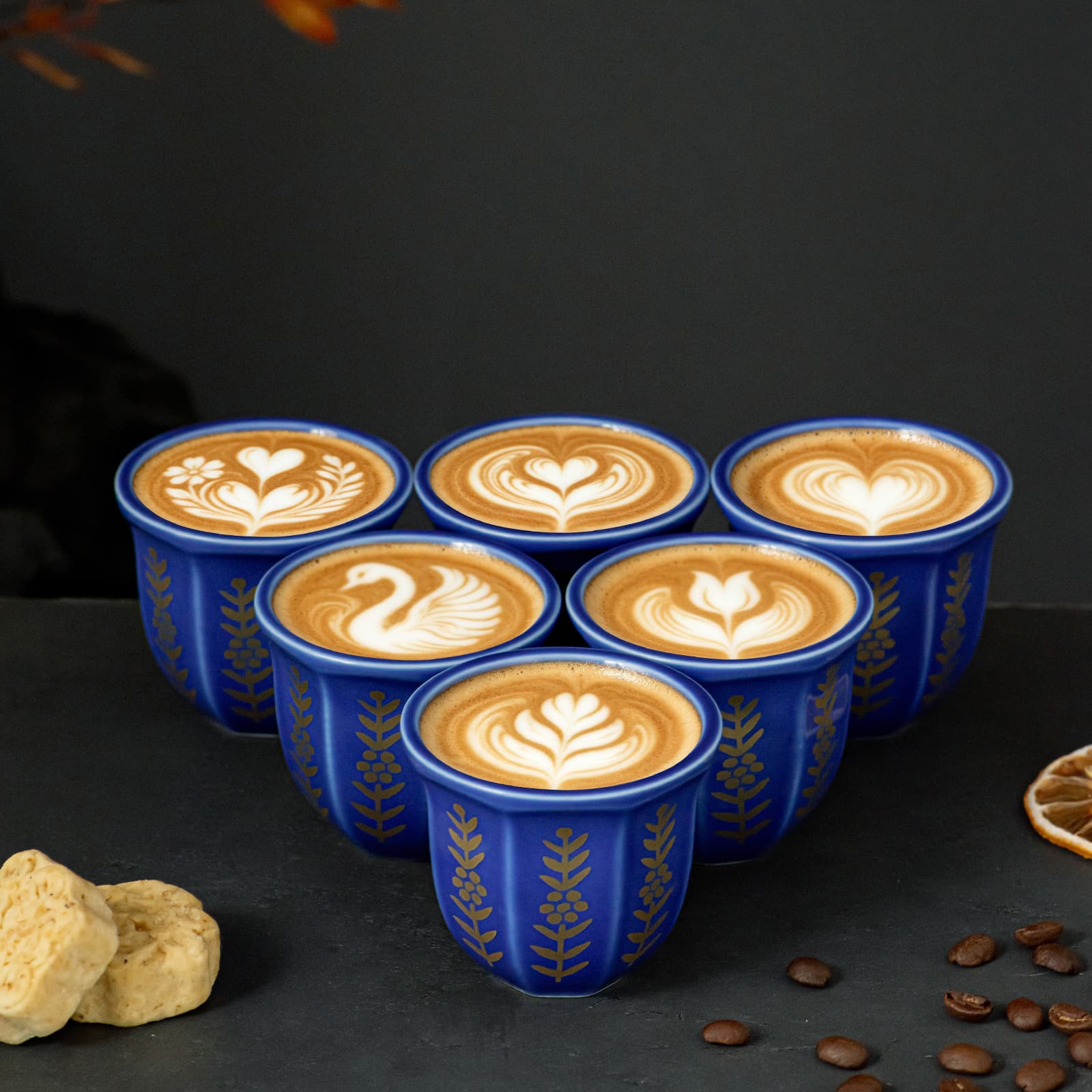 In stock, 100ml set of 6 tulip color glaze decal teacups, Turkish ceramic espresso cup set