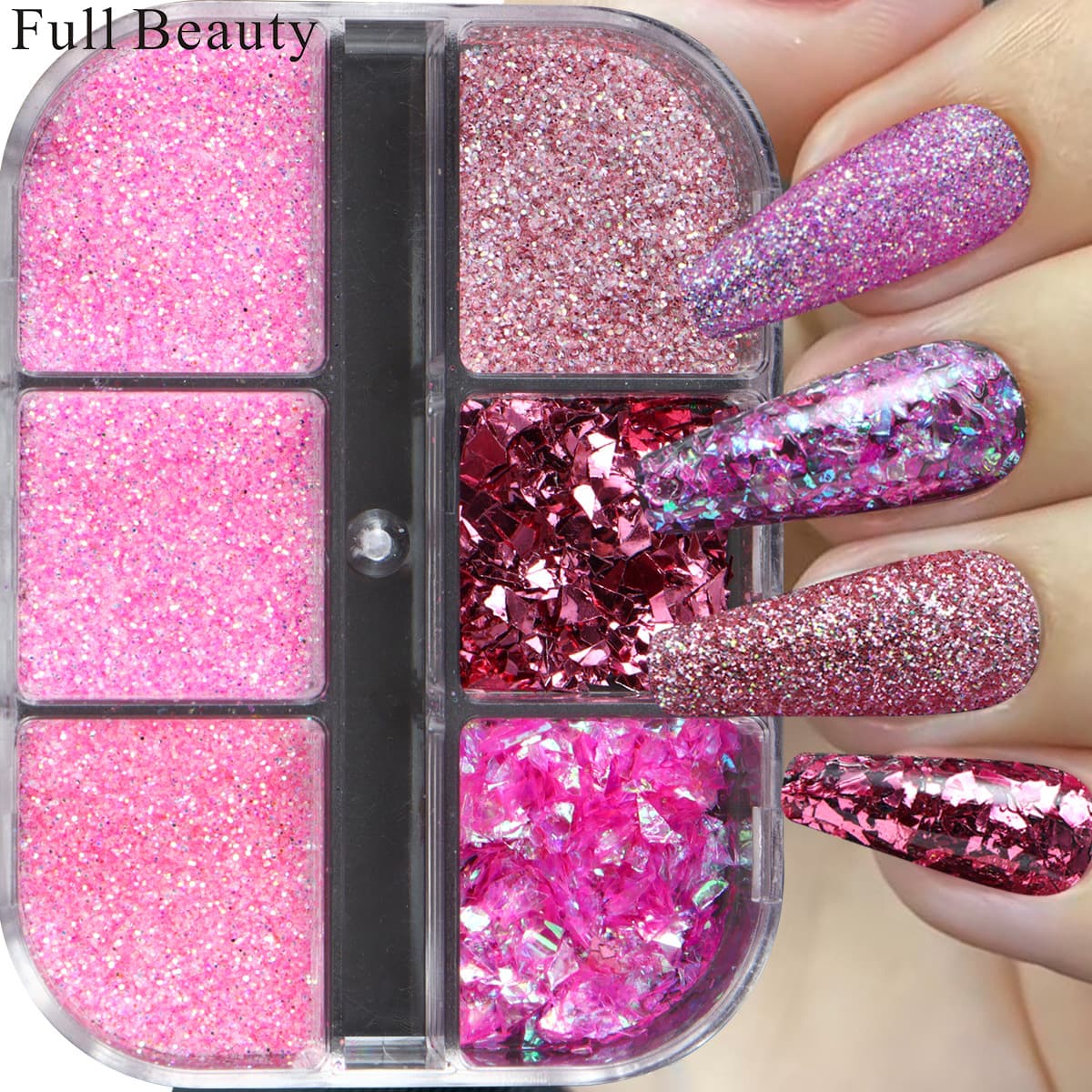 FULL BEAUTY Cross-border New Nail Glitter Magic Mirror Holographic Glitter Pearl Powder Nail Glitter Wholesale