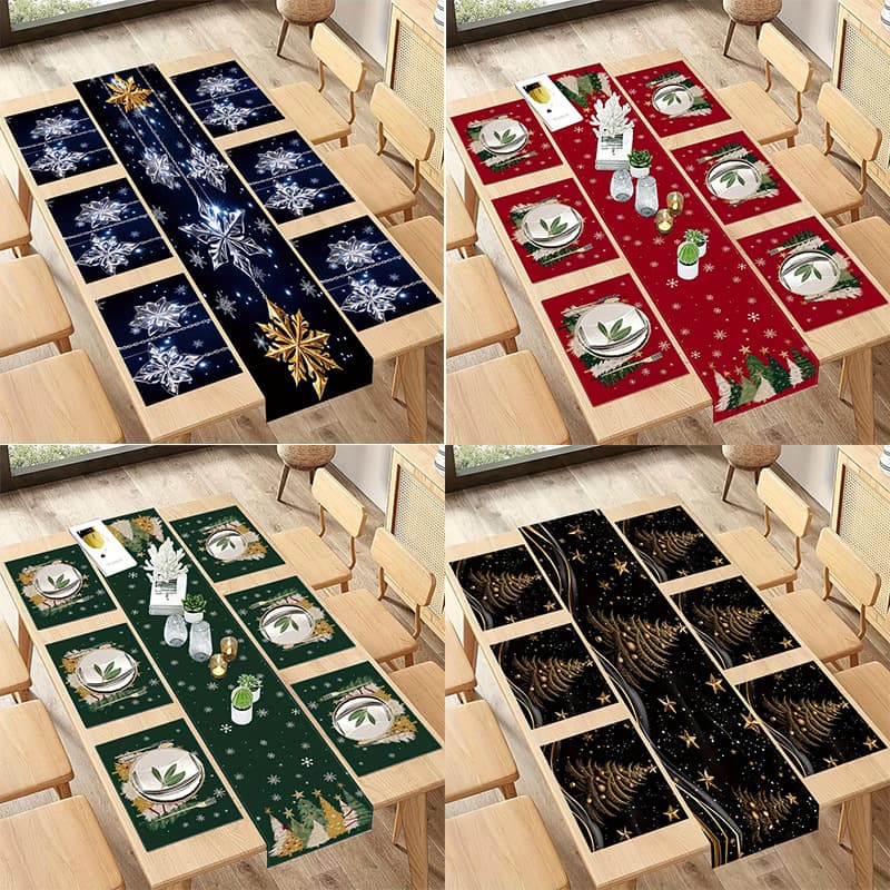 Christmas table runner placemat set Christmas tree gold and silver snowflake linen table runner table decoration factory direct sale