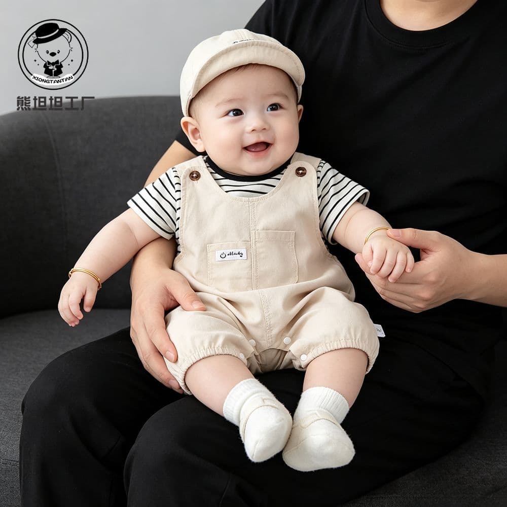 Infant summer suit baby summer jumpsuit overalls two-piece set super cute and fashionable full moon hundred days crawl suit