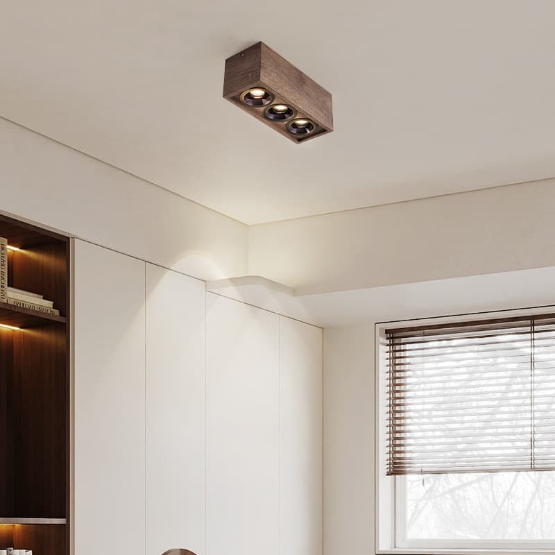 Solid Wood Retro Style Bedroom LED Light: Living Room Recessed Light, Ceiling Light, Black Walnut Surface-Mounted Spotlight, Mid-Century Main Light-Free