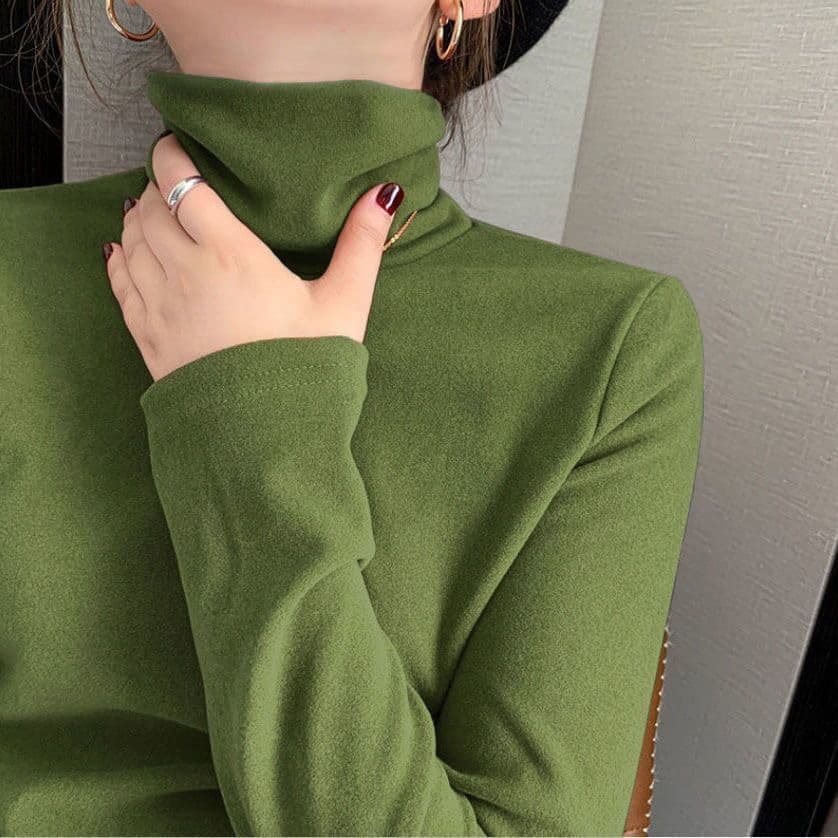 Double-sided Velvet Warm Top Women Half-high Collar Pure Color Base Shirt Autumn Winter Innerwear T-shirt Sleeve Women Clothing
