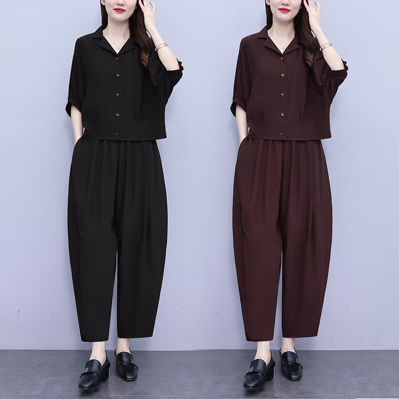 Plus Size Fashionable Casual Suit for Women 2026 Summer New Style, Loose Top and Trendy Harem Pants Two-Piece Set