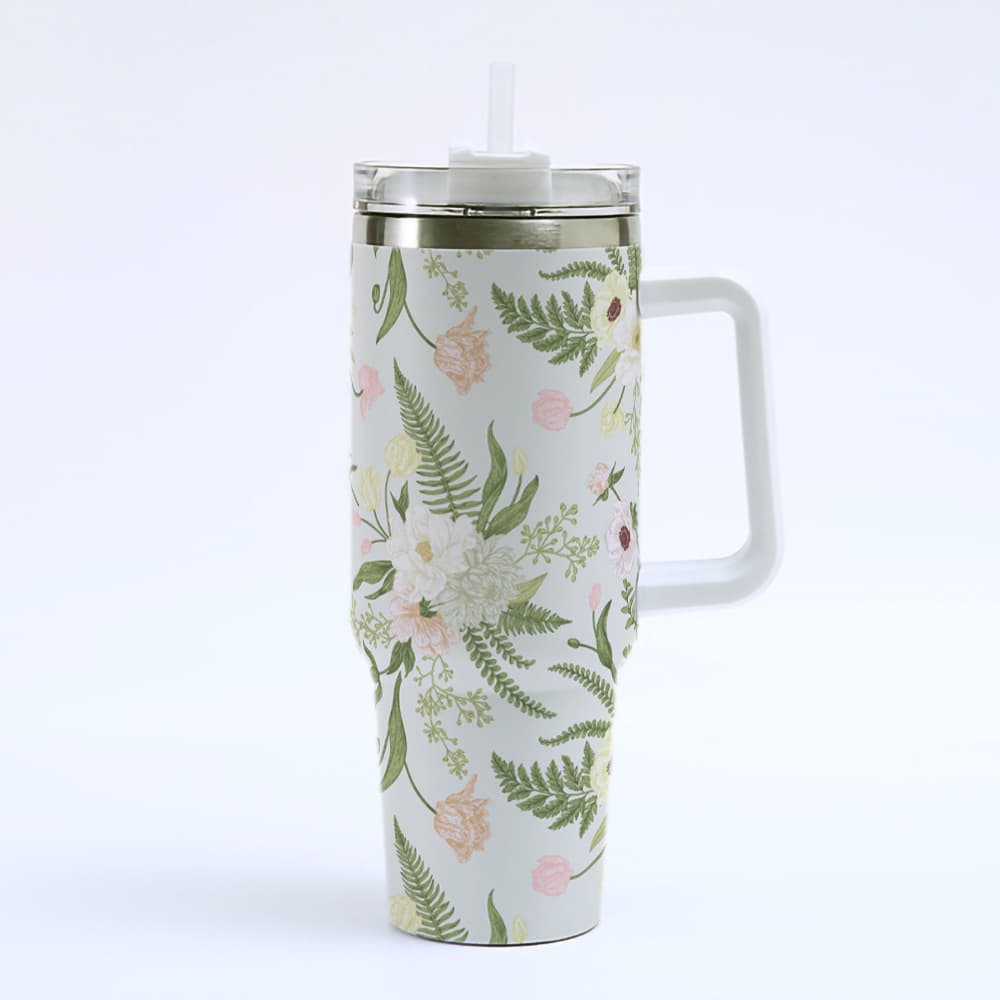 Classic European Floral 3D Printed 40oz Tumbler Large Capacity Stainless Steel Car Cup New Arrival for Cross-Border