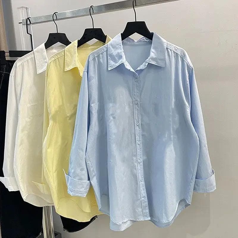 80-300 lbs Cotton Long Sleeve Shirt Women Blouse Outerwear Loose Casual Mid-Length Plus Size Fat MM Top