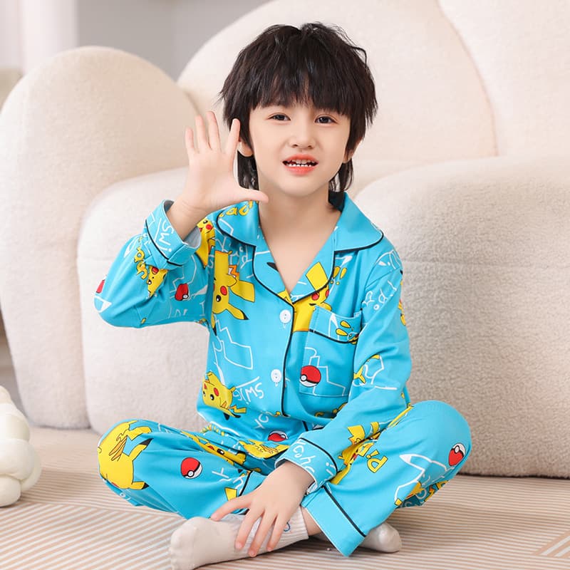 Children's Pajamas Boys Lapel Long Sleeve Spring Autumn Boys Baby Toddler Big Kids Cardigan Wearable Outside Homewear Set
