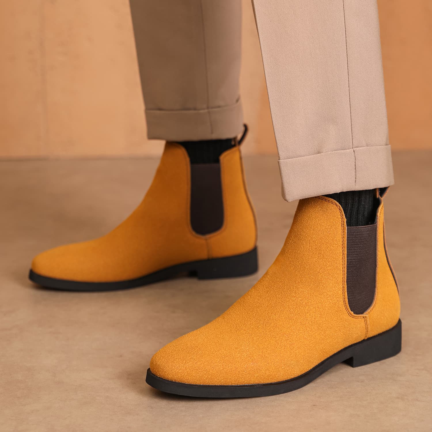 Nansheng Shoes 4009 Suede-Like Chelsea Men's Boots, Stretch Mid-Top, Reverse Suede Boots, Martin Boots for Men