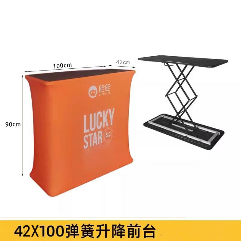 Hydraulic lifting display tables, clap tables, elastic fabric display stands, promotion sampling display racks, cylinder fast-curtain show front desks.