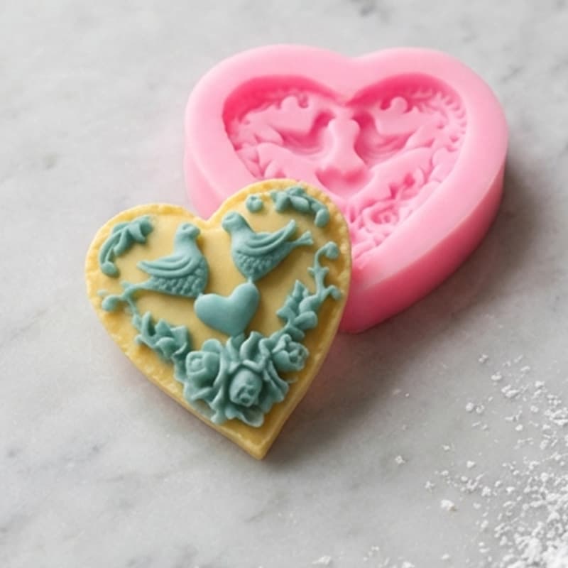 Love Double Dove Rose Silicone Mold Valentine's Day Chocolate Fondant Mold
