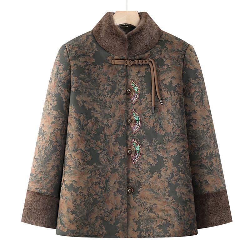 Middle-aged and elderly mother's cotton coat, grandma's winter fashionable new Chinese-style national fashion cotton clothing, lady's fleece-lined thick cotton jacket.