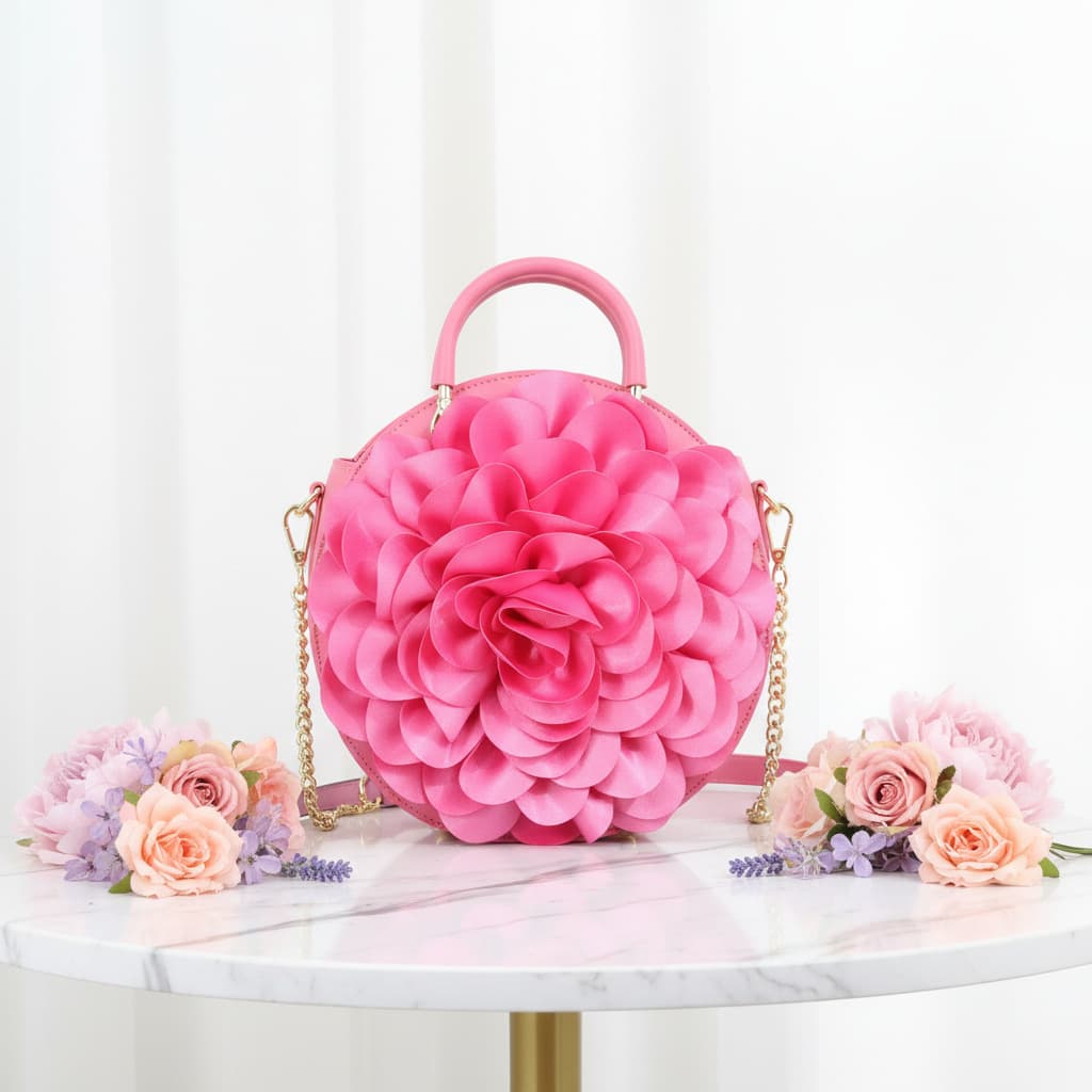 Luxury Round Flower Women Handbag Shoulder Bag Artistic National Style PU Material Medium Size Floral Element Spring 2025