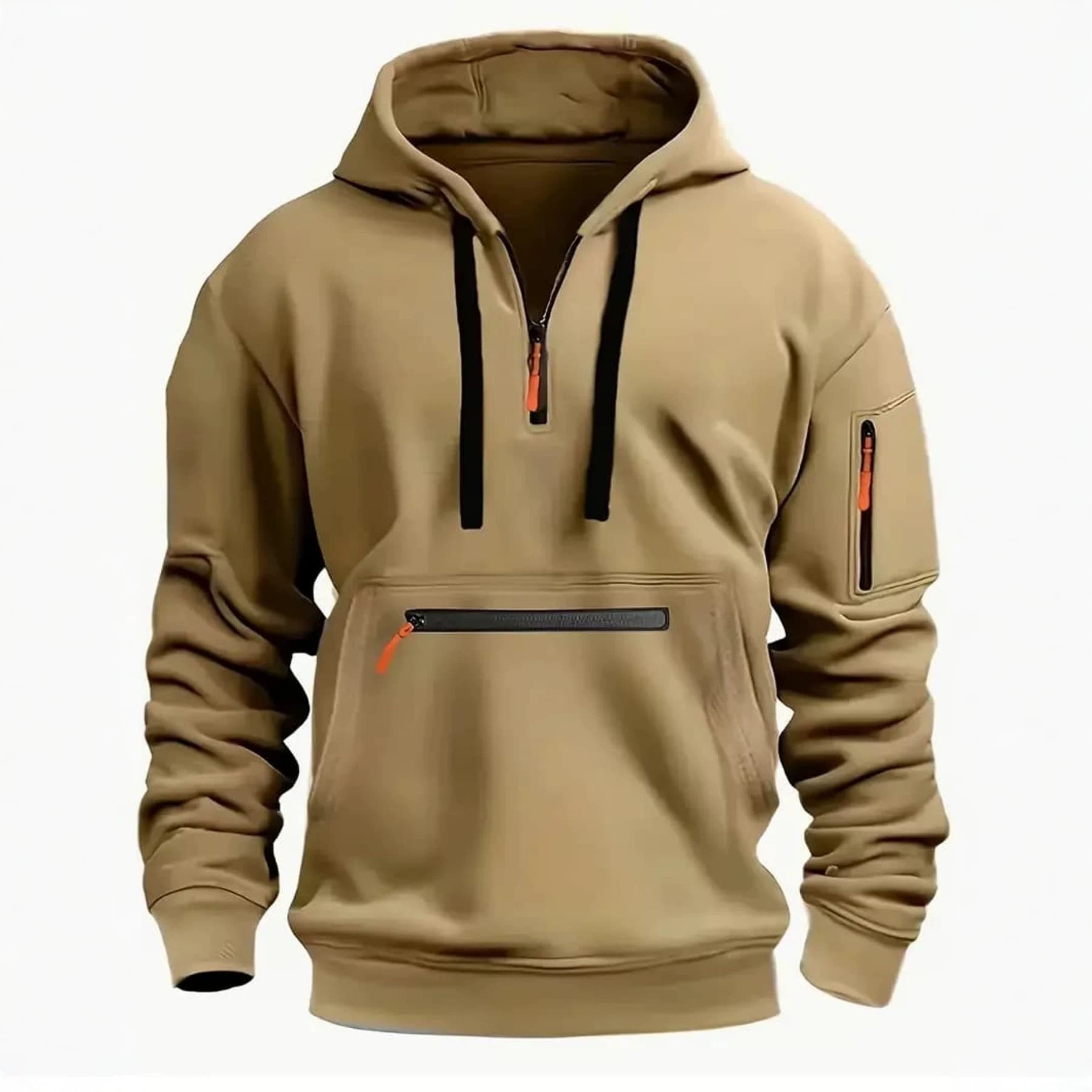 Autumn/Winter Men's Cross-Border Hoodie with Pockets, Waterproof Zipper, Multi-Pocket Pullover, Men's Athletic Casual Sweatshirt