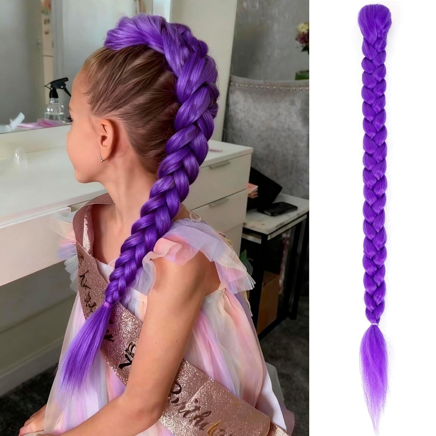 Witch Crew Braided Purple Wig Braid Colorful Cornrow Street Dance BB Clip Style High Ponytail Dreadlocks
